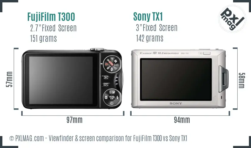 FujiFilm T300 vs Sony TX1 Screen and Viewfinder comparison FujiFilm T300 vs Sony TX1 Screen and Viewfinder comparison