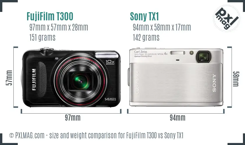 FujiFilm T300 vs Sony TX1 size comparison FujiFilm T300 vs Sony TX1 size comparison