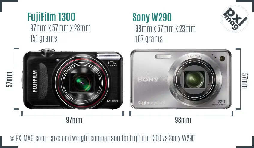 FujiFilm T300 vs Sony W290 size comparison