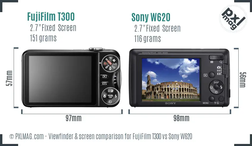 FujiFilm T300 vs Sony W620 Screen and Viewfinder comparison