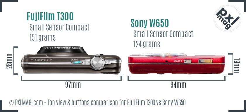 FujiFilm T300 vs Sony W650 top view buttons comparison