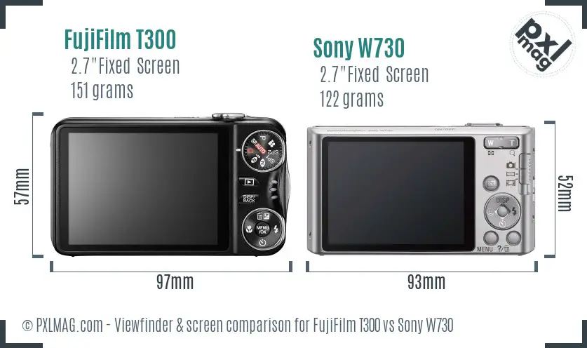 FujiFilm T300 vs Sony W730 Screen and Viewfinder comparison