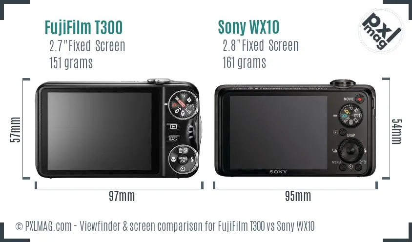 FujiFilm T300 vs Sony WX10 Screen and Viewfinder comparison