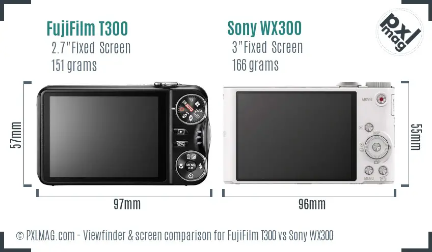 FujiFilm T300 vs Sony WX300 Screen and Viewfinder comparison