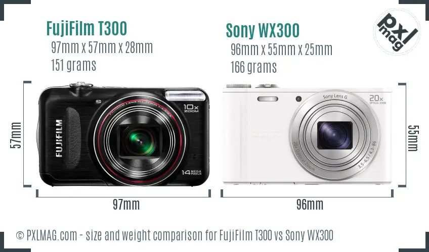 FujiFilm T300 vs Sony WX300 size comparison