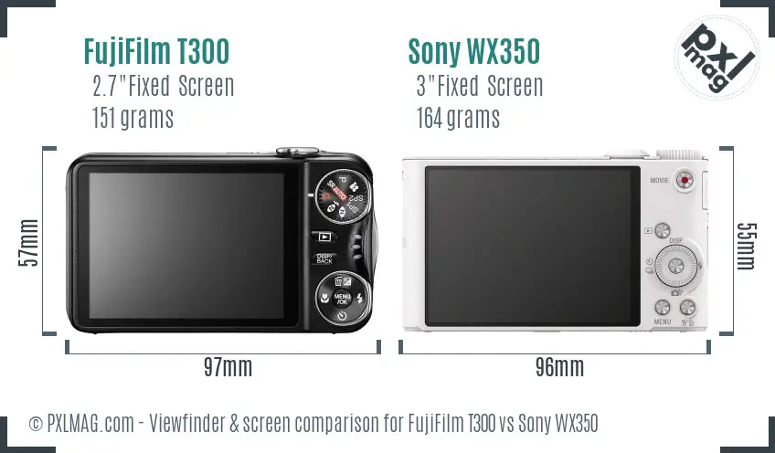 FujiFilm T300 vs Sony WX350 Screen and Viewfinder comparison