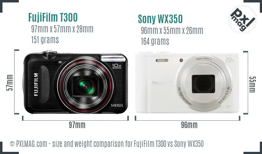 FujiFilm T300 vs Sony WX350 size comparison