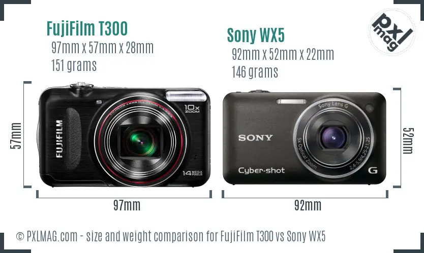 FujiFilm T300 vs Sony WX5 size comparison FujiFilm T300 vs Sony WX5 size comparison