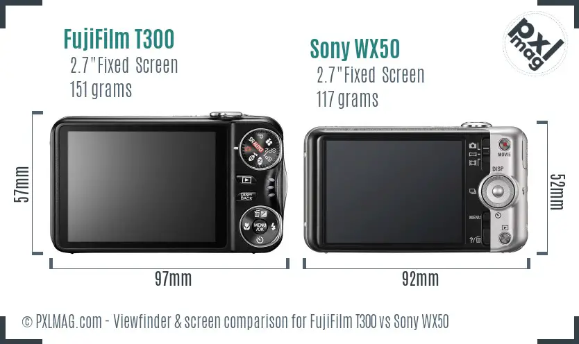 FujiFilm T300 vs Sony WX50 Screen and Viewfinder comparison