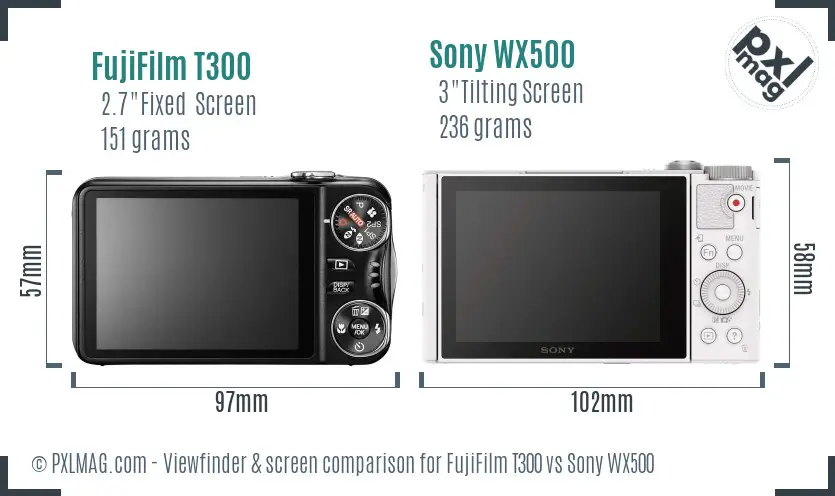 FujiFilm T300 vs Sony WX500 Screen and Viewfinder comparison FujiFilm T300 vs Sony WX500 Screen and Viewfinder comparison