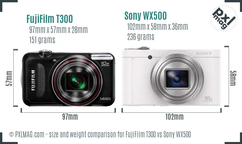 FujiFilm T300 vs Sony WX500 size comparison FujiFilm T300 vs Sony WX500 size comparison