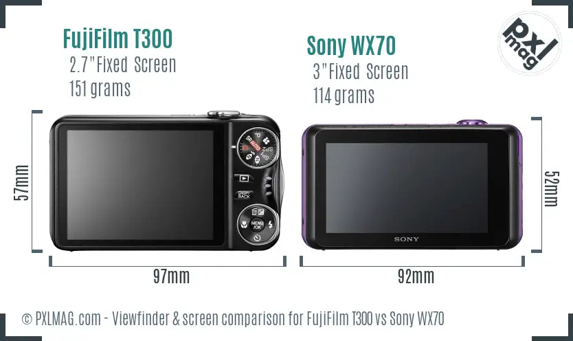 FujiFilm T300 vs Sony WX70 Screen and Viewfinder comparison