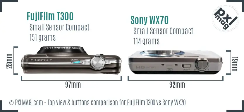FujiFilm T300 vs Sony WX70 top view buttons comparison