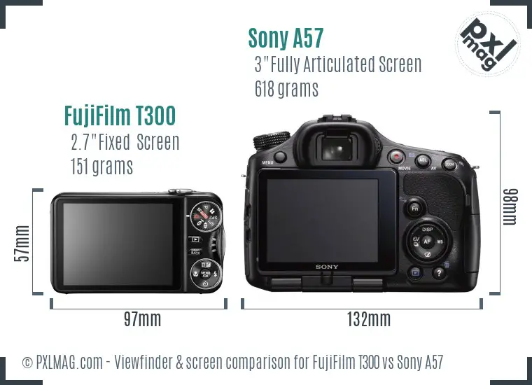 FujiFilm T300 vs Sony A57 Screen and Viewfinder comparison
