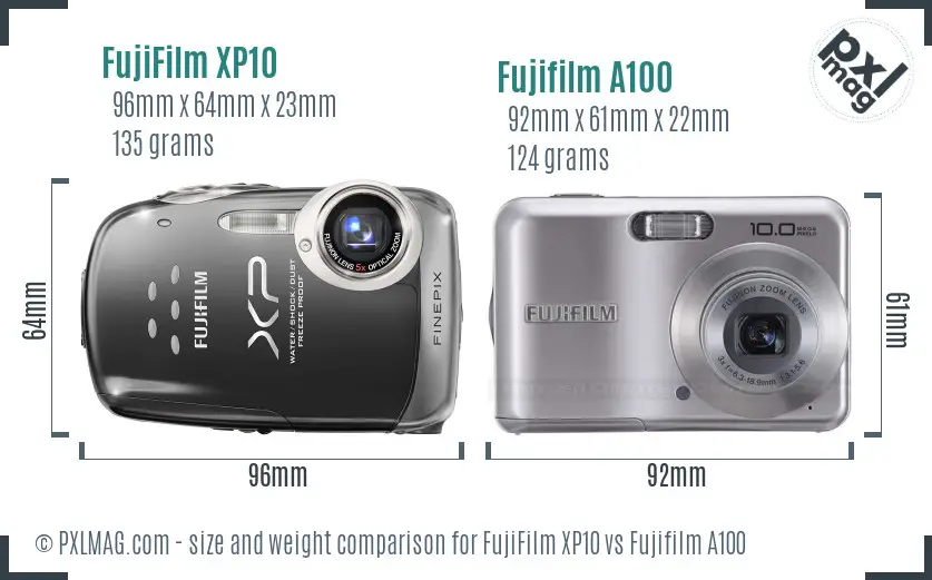 FujiFilm XP10 vs Fujifilm A100 size comparison