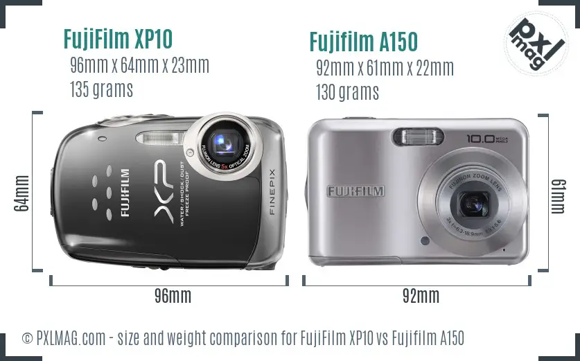 FujiFilm XP10 vs Fujifilm A150 size comparison FujiFilm XP10 vs Fujifilm A150 size comparison
