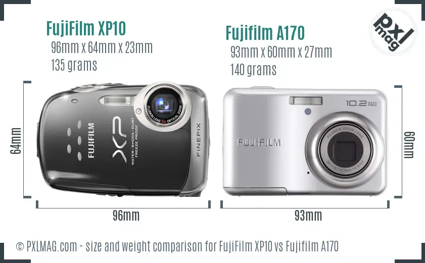 FujiFilm XP10 vs Fujifilm A170 size comparison FujiFilm XP10 vs Fujifilm A170 size comparison
