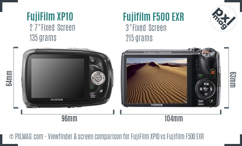 FujiFilm XP10 vs Fujifilm F500 EXR Screen and Viewfinder comparison