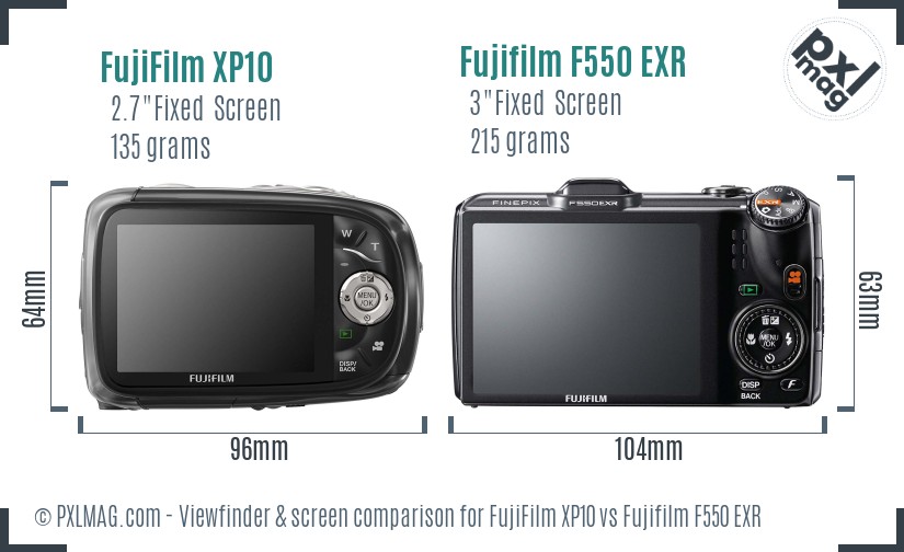 FujiFilm XP10 vs Fujifilm F550 EXR Screen and Viewfinder comparison