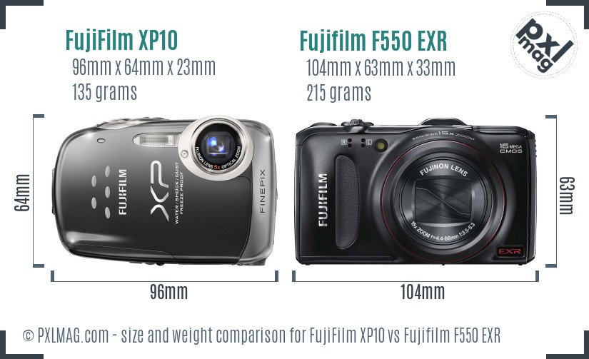 FujiFilm XP10 vs Fujifilm F550 EXR size comparison