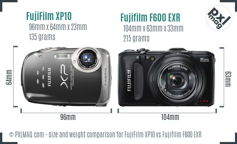 FujiFilm XP10 vs Fujifilm F600 EXR size comparison