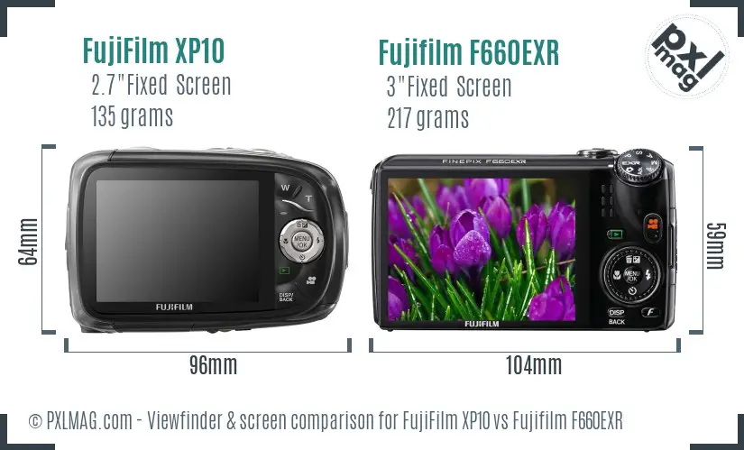 FujiFilm XP10 vs Fujifilm F660EXR Screen and Viewfinder comparison