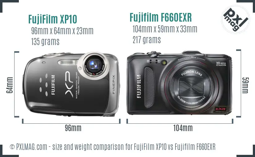 FujiFilm XP10 vs Fujifilm F660EXR size comparison