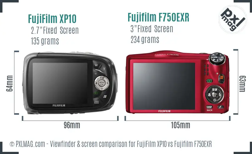 FujiFilm XP10 vs Fujifilm F750EXR Screen and Viewfinder comparison