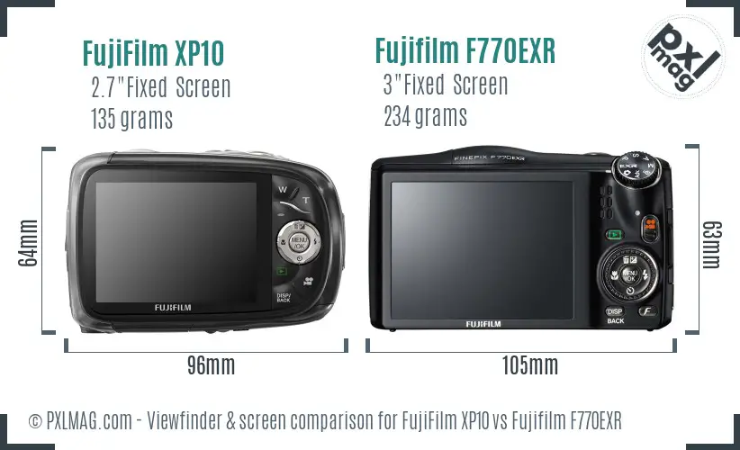 FujiFilm XP10 vs Fujifilm F770EXR Screen and Viewfinder comparison