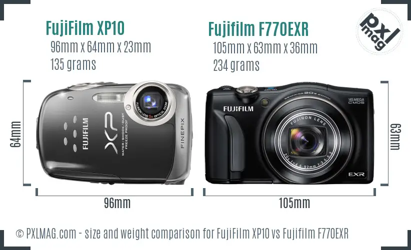 FujiFilm XP10 vs Fujifilm F770EXR size comparison