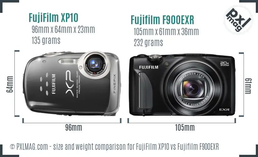 FujiFilm XP10 vs Fujifilm F900EXR size comparison FujiFilm XP10 vs Fujifilm F900EXR size comparison