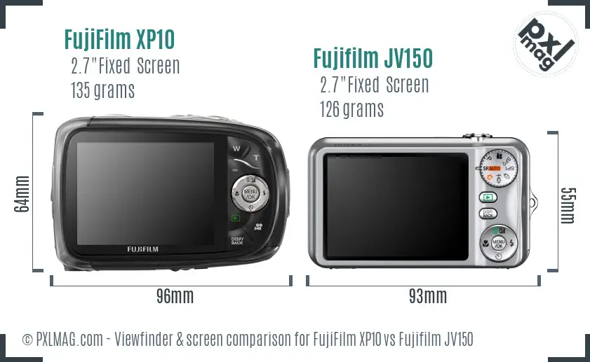 FujiFilm XP10 vs Fujifilm JV150 Screen and Viewfinder comparison