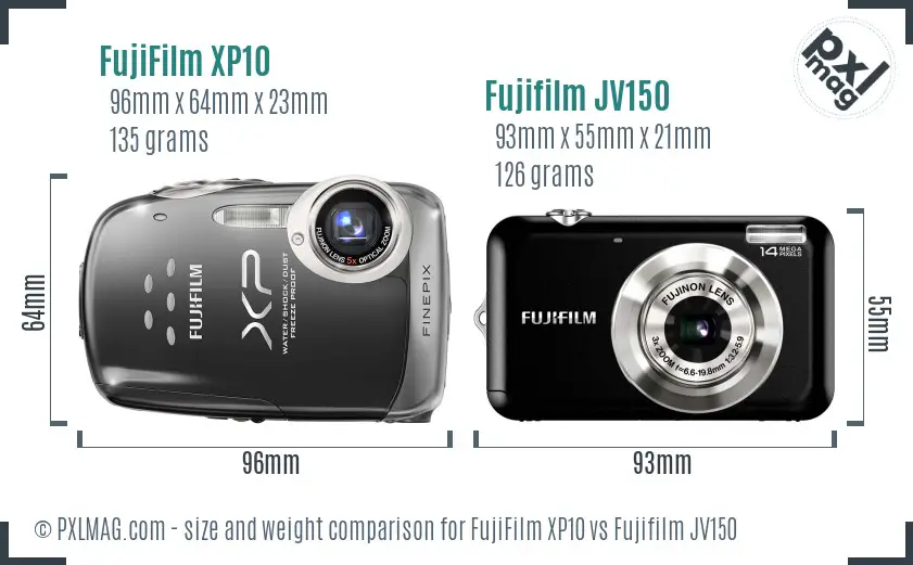 FujiFilm XP10 vs Fujifilm JV150 size comparison