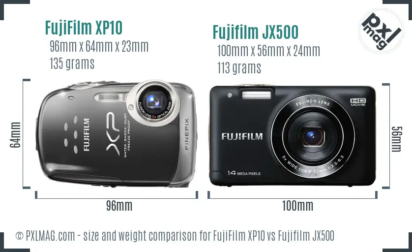 FujiFilm XP10 vs Fujifilm JX500 size comparison