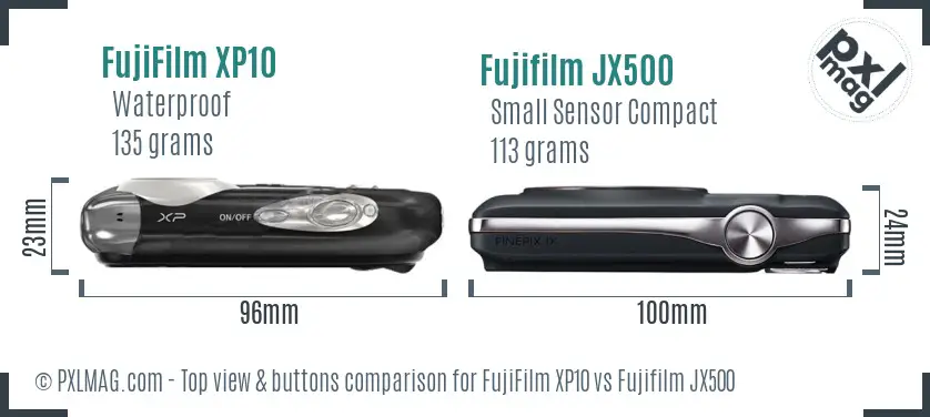 FujiFilm XP10 vs Fujifilm JX500 top view buttons comparison