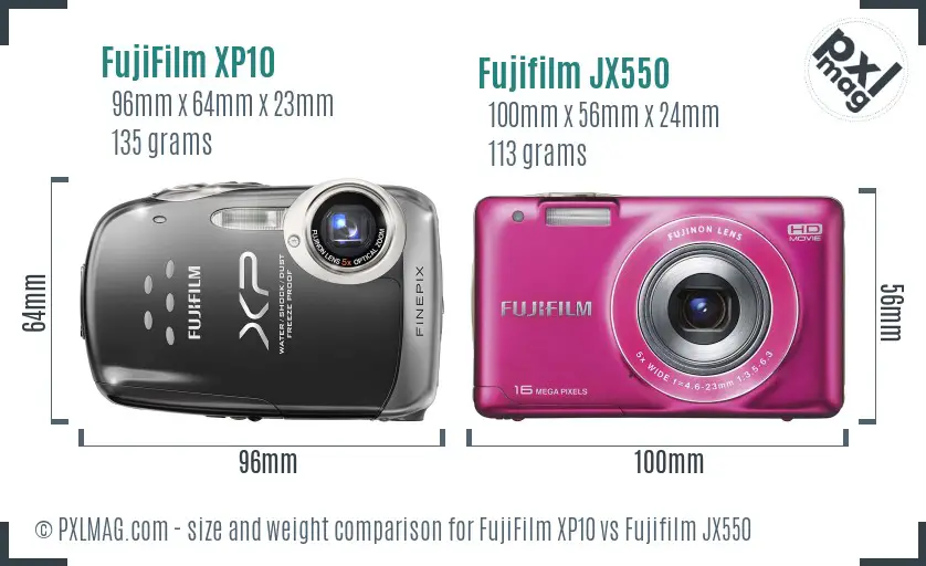FujiFilm XP10 vs Fujifilm JX550 size comparison