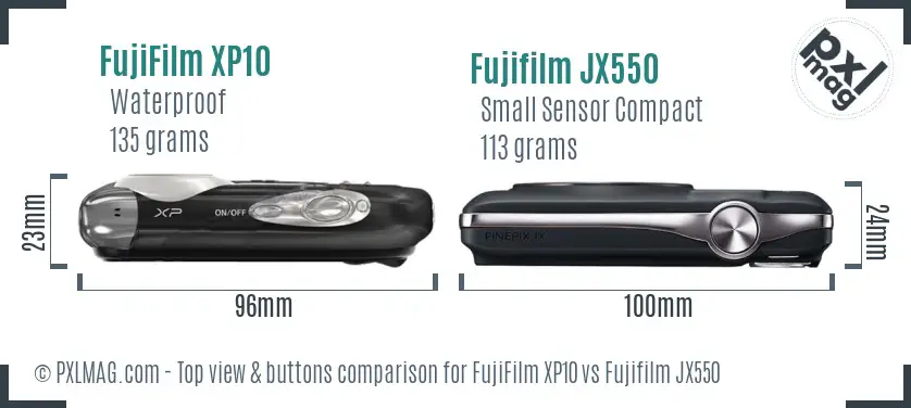 FujiFilm XP10 vs Fujifilm JX550 top view buttons comparison