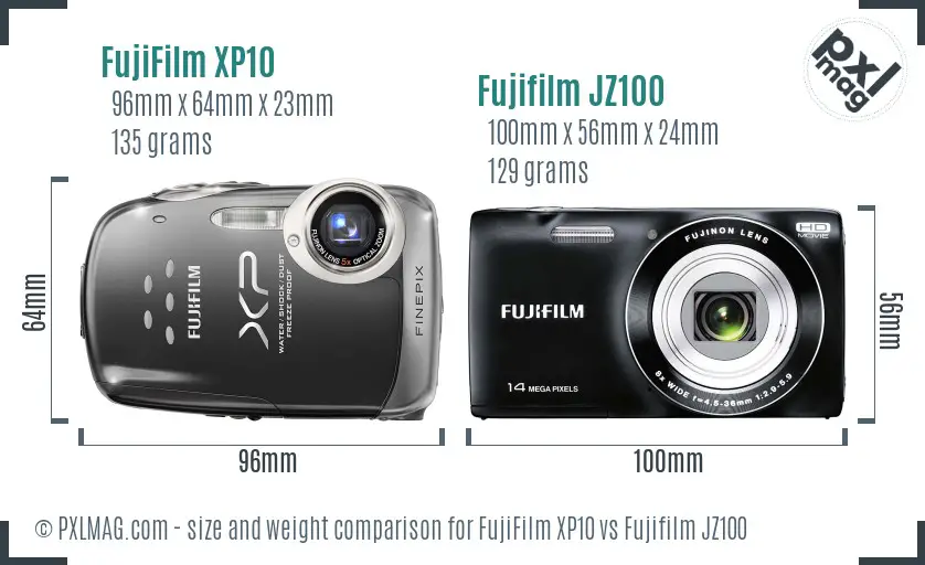 FujiFilm XP10 vs Fujifilm JZ100 size comparison FujiFilm XP10 vs Fujifilm JZ100 size comparison