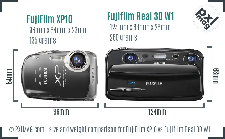 FujiFilm XP10 vs Fujifilm Real 3D W1 size comparison