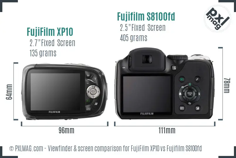 FujiFilm XP10 vs Fujifilm S8100fd Screen and Viewfinder comparison
