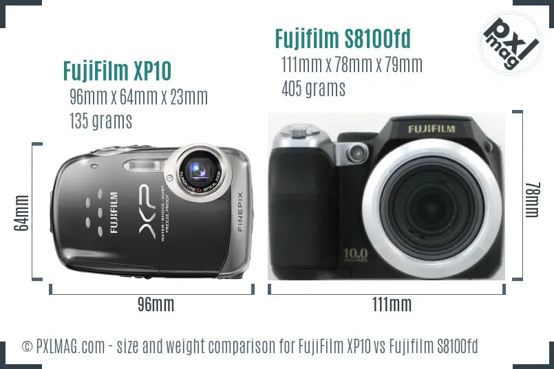 FujiFilm XP10 vs Fujifilm S8100fd size comparison