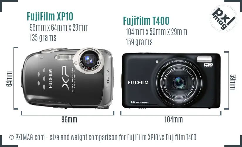 FujiFilm XP10 vs Fujifilm T400 size comparison