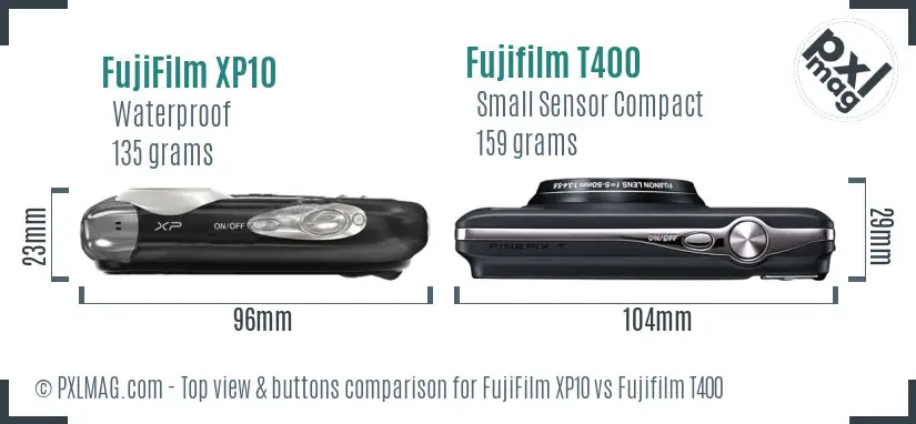 FujiFilm XP10 vs Fujifilm T400 top view buttons comparison