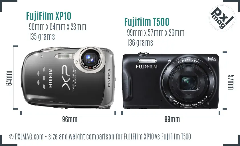FujiFilm XP10 vs Fujifilm T500 size comparison