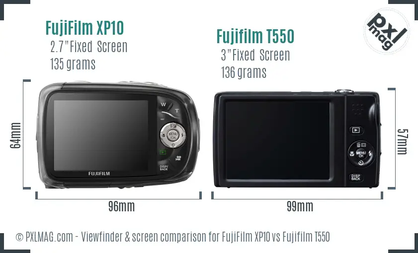 FujiFilm XP10 vs Fujifilm T550 Screen and Viewfinder comparison