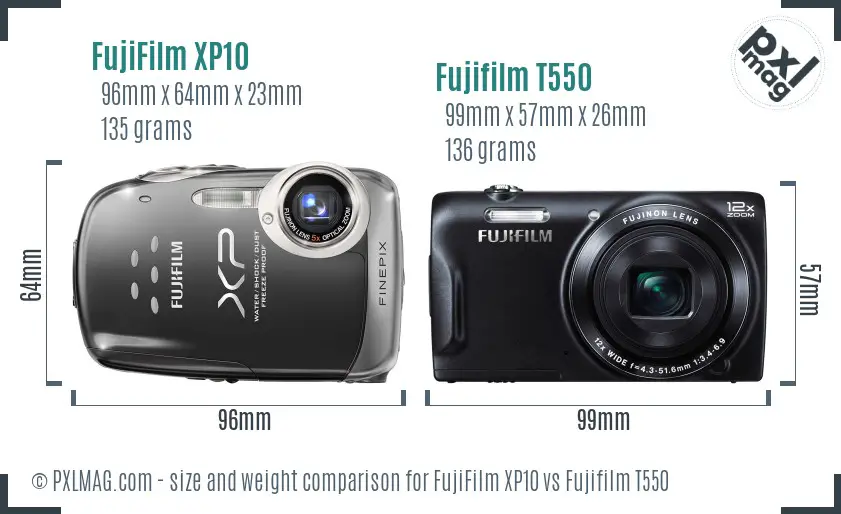 FujiFilm XP10 vs Fujifilm T550 size comparison