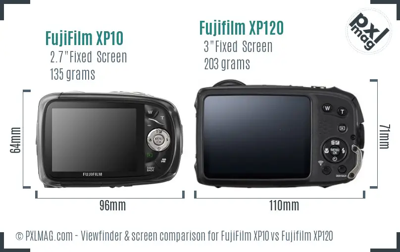FujiFilm XP10 vs Fujifilm XP120 Screen and Viewfinder comparison