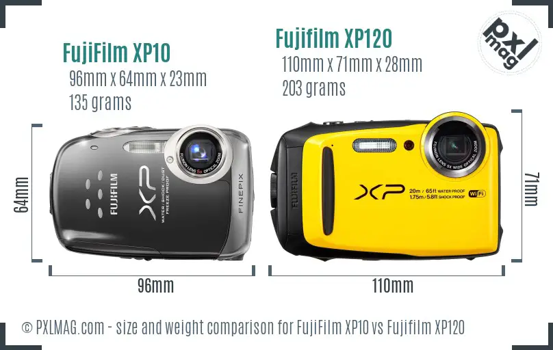 FujiFilm XP10 vs Fujifilm XP120 size comparison