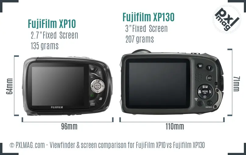 FujiFilm XP10 vs Fujifilm XP130 Screen and Viewfinder comparison