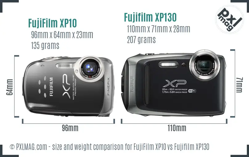 FujiFilm XP10 vs Fujifilm XP130 size comparison